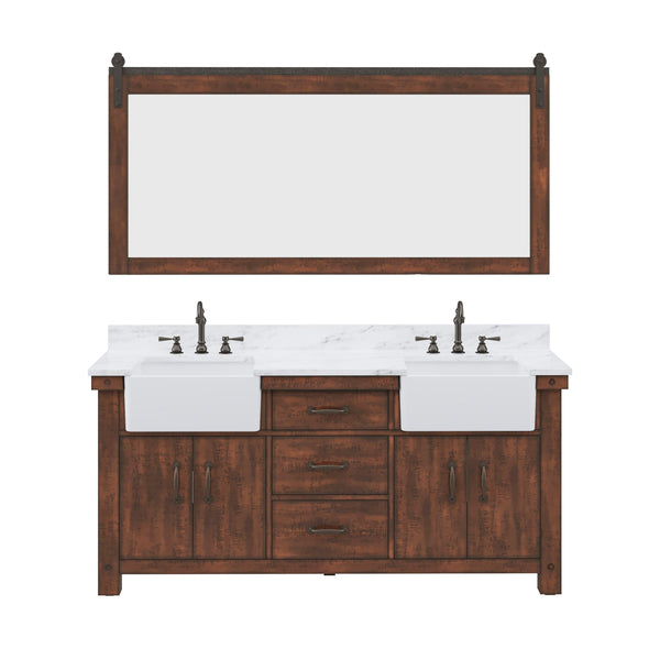 Water Creation PY72CW03RS-P72000000 PAISLEY 72W x 33H Sierra Rustic Double-Sink Vanity with Carrara White Marble Countertop + Mirror (C)