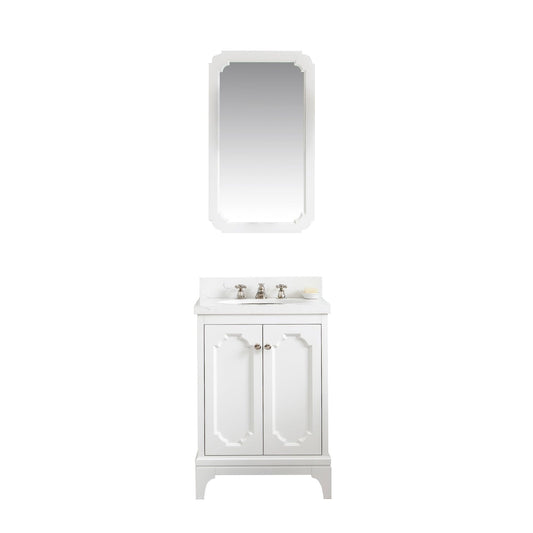 Water Creation QU24QZ05PW-Q21000000 QUEEN 24"W x 34"H Pure White Single-Sink Vanity with Carrara Quartz Countertop + Mirror