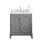 Water Creation QU30QZ01CG-000TL1201 QUEEN 30"W x 34"H Cashmere Gray Single-Sink Vanity with Carrara Quartz Countertop + Faucets (F2-0012-01-TL)