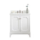 Water Creation QU30QZ05PW-000FX1305 QUEEN 30"W x 34"H Pure White Single-Sink Vanity with Carrara Quartz Countertop + Faucets (F2-0013)