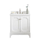 Water Creation QU30QZ05PW-000TL1205 QUEEN 30"W x 34"H Pure White Single-Sink Vanity with Carrara Quartz Countertop + Faucets (F2-0012)