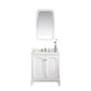 Water Creation QU30QZ05PW-Q21FX1305 QUEEN 30"W x 34"H Pure White Single-Sink Vanity with Carrara Quartz Countertop + Faucets & Mirror (F2-0013)