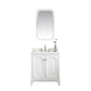 Water Creation QU30QZ05PW-Q21TL1205 QUEEN 30"W x 34"H Pure White Single-Sink Vanity with Carrara Quartz Countertop + Faucets & Mirror (F2-0012)