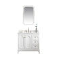 Water Creation QU36QZ05PW-Q21TL1205 QUEEN 36"W x 34"H Pure White Single-Sink Vanity with Carrara Quartz Countertop + Faucets & Mirror (F2-0012)