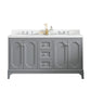 Water Creation QU60QZ01CG-000000000 QUEEN 60"W x 34"H Cashmere Gray Double-Sink Vanity with Carrara Quartz Countertop (Vanity Only)