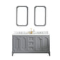 Water Creation QU60QZ01CG-Q21BX0901 QUEEN 60"W x 34"H Cashmere Gray Double-Sink Vanity with Carrara Quartz Countertop + Faucets & Mirror (F2-0009-01-BX)