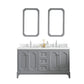 Water Creation QU60QZ01CG-Q21TL1201 QUEEN 60"W x 34"H Cashmere Gray Double-Sink Vanity with Carrara Quartz Countertop + Faucets & Mirror (F2-0012-01-TL)