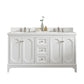 Water Creation QU60QZ05PW-000FX1305 QUEEN 60"W x 34"H Pure White Double-Sink Vanity with Carrara Quartz Countertop + Faucets (F2-0013)