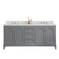 Water Creation QU72QZ01CG-000BX0901 QUEEN 72"W x 34"H Cashmere Gray Double-Sink Vanity with Carrara Quartz Countertop + Faucets (F2-0009-01-BX)