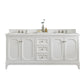 Water Creation QU72QZ05PW-000BX0905 QUEEN 72"W x 34"H Pure White Double-Sink Vanity with Carrara Quartz Countertop + Faucets (F2-0009)