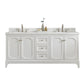 Water Creation QU72QZ05PW-000TL1205 QUEEN 72"W x 34"H Pure White Double-Sink Vanity with Carrara Quartz Countertop + Faucets (F2-0012)