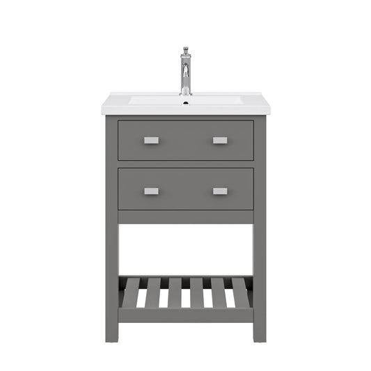 Water Creation VI24CR01CG-000NH0101 VIOLA 24"W x 34"H Cashmere Gray Integrated Ceramic Sink Vanity + Modern Single Faucet