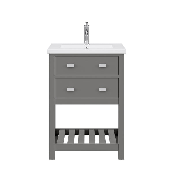 Water Creation VI24CR01CG-000NH0101 VIOLA 24W x 34H Cashmere Gray Integrated Ceramic Sink Vanity + Modern Single Faucet