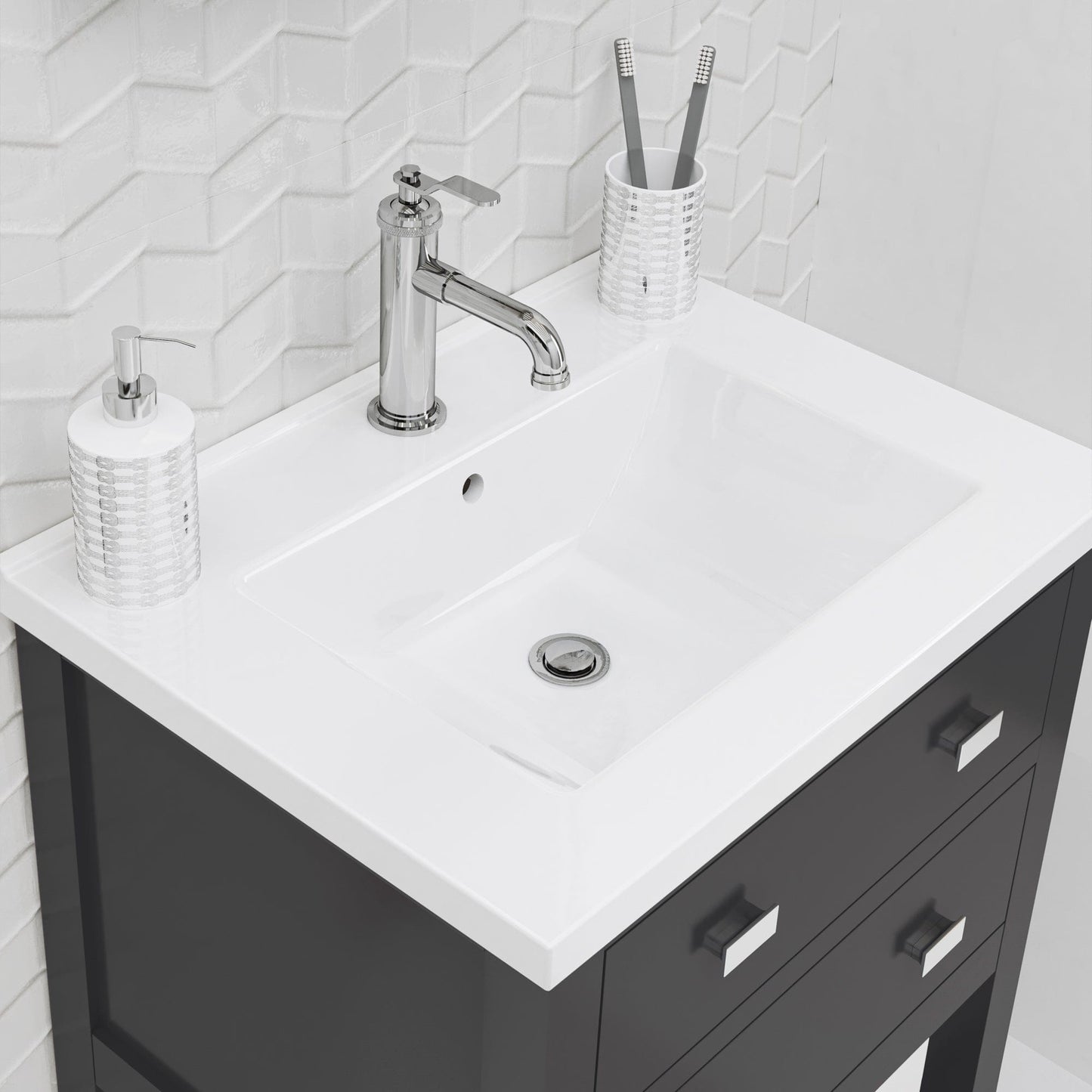 Water Creation VI24CR01ES-000NH0101 VIOLA 24"W x 34"H Espresso Integrated Ceramic Sink Vanity + Modern Single Faucet