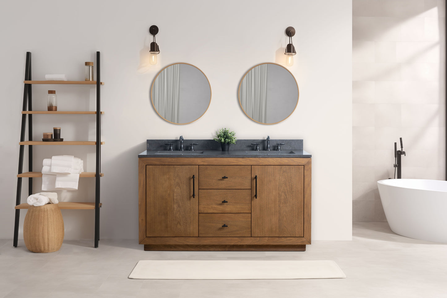 60 Inch Double Sink Bathroom Vanity in Tan with Limestone Top - Vanity Art VA7060-DT-BT