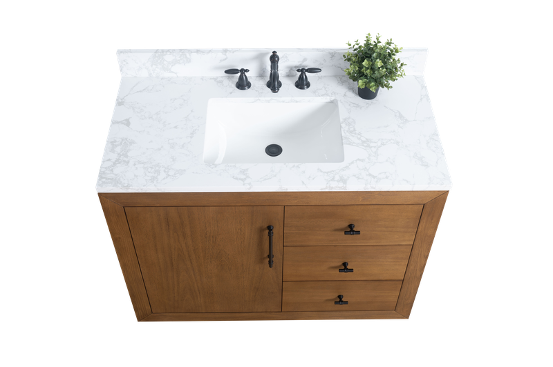 42 Inch Single Sink Bathroom Vanity in Tan with Marble Countertop - Vanity Art VA7042-T-ET