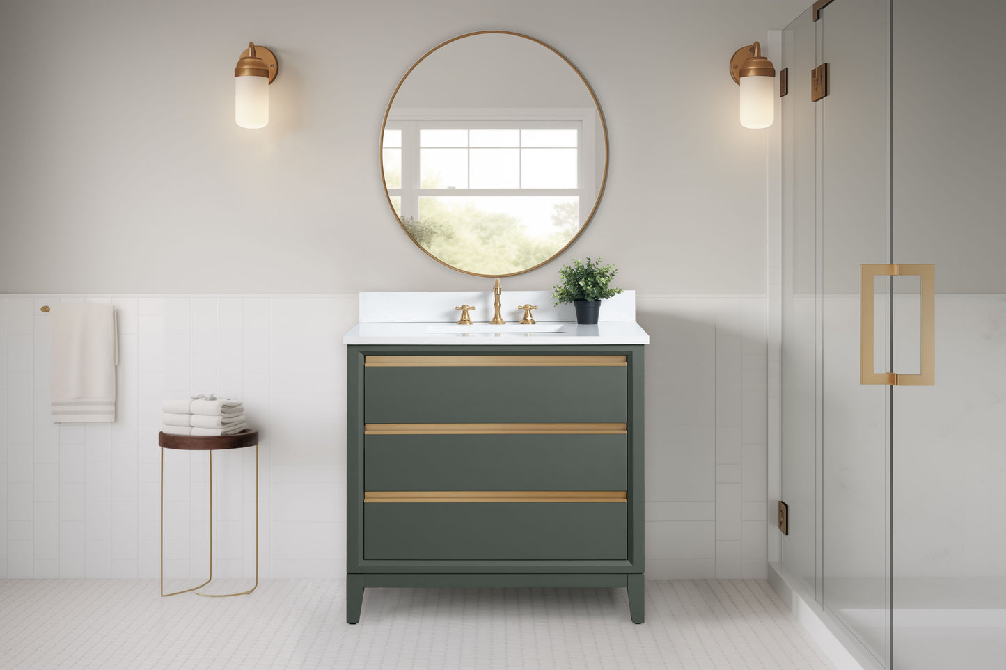 36 Inch Single Sink Bathroom Vanity in Vintage Green with Marble Countertop - Vanity Art VA8036-VG