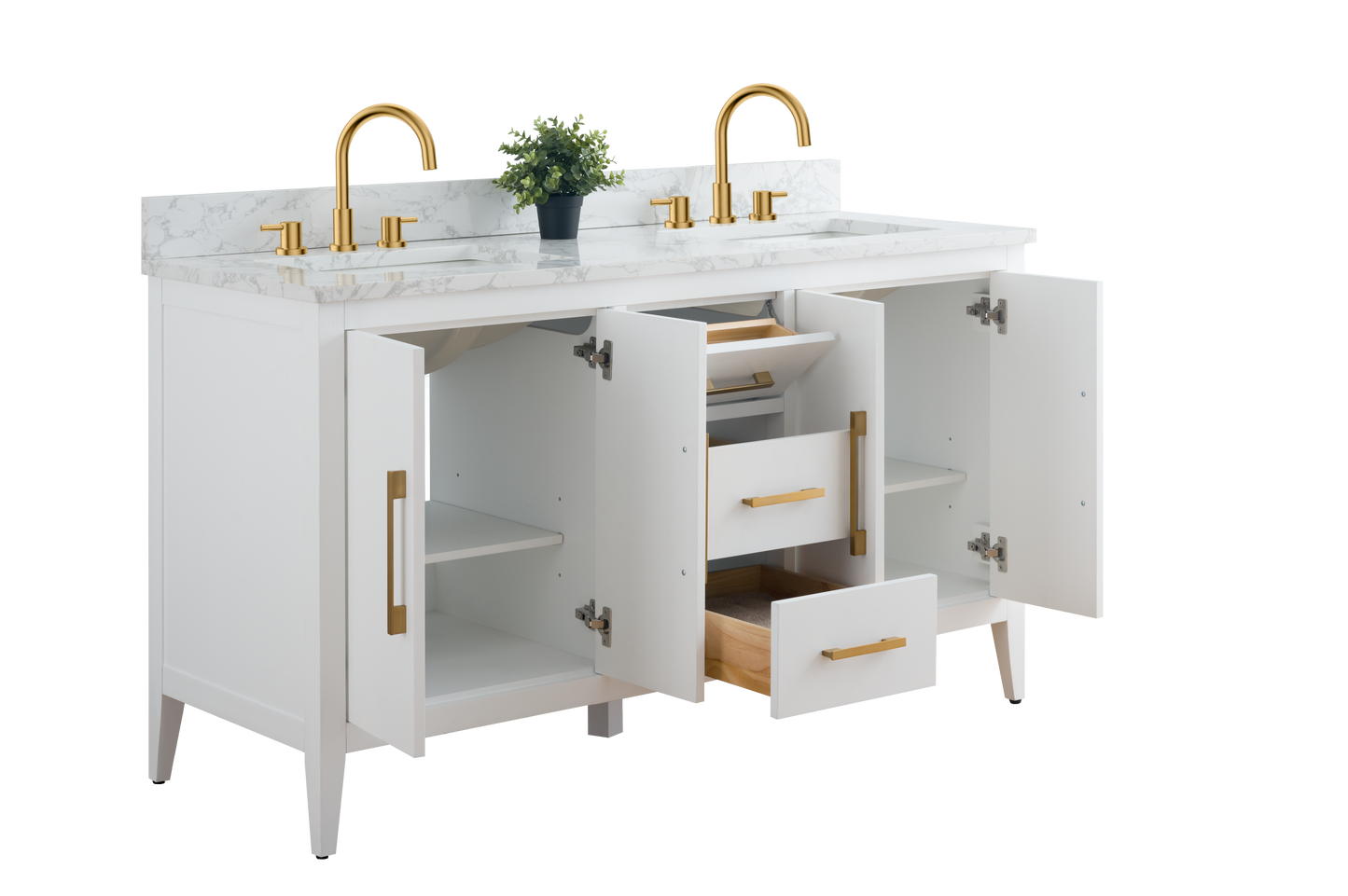 60 Inch Double Sink Bathroom Vanity in White with Marble Countertop - Vanity Art VA9060-DW