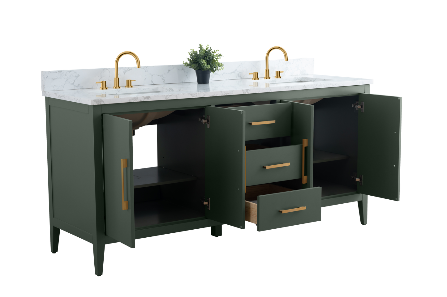 72 Inch Double Sink Bathroom Vanity in Vintage Green with Marble Countertop - Vanity Art VA9072-DVG