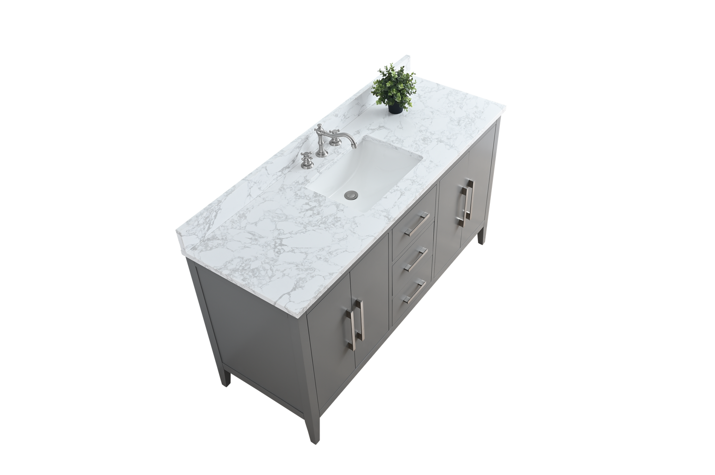 60 Inch Single Sink Bathroom Vanity in Cashmere Gray with Marble Countertop - Vanity Art VA9060-SG