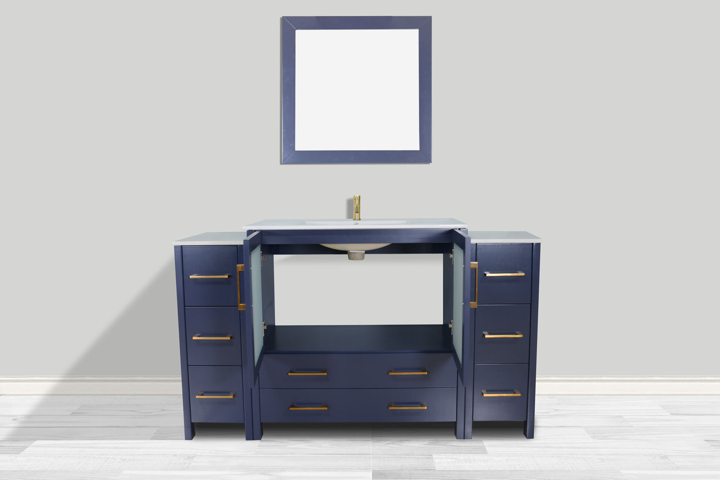 60 Inch Single Sink Bathroom Vanity in Blue with Ceramic Countertop - Vanity Art VA3036-60B