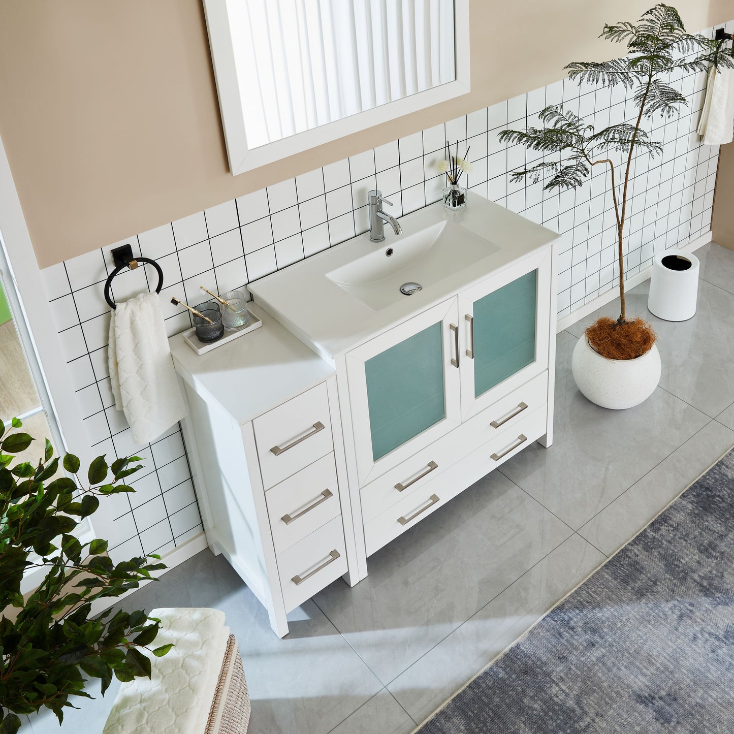 48 Inch Single Sink Bathroom Vanity in White with Ceramic Countertop - Vanity Art VA3036-48W