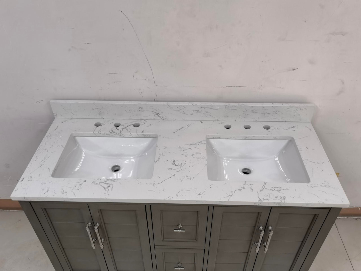 54 Inch Double Sink Bathroom Vanity in Gray with Marble Countertop & Backsplash - Vanity Art VA5054-SG