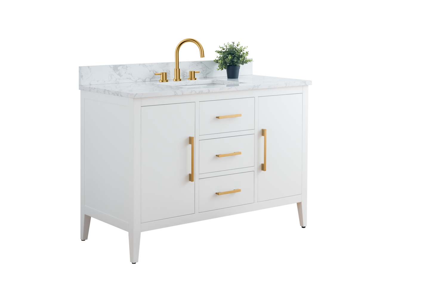 48 Inch Single Sink Bathroom Vanity in White with Marble Countertop - Vanity Art VA9048-W