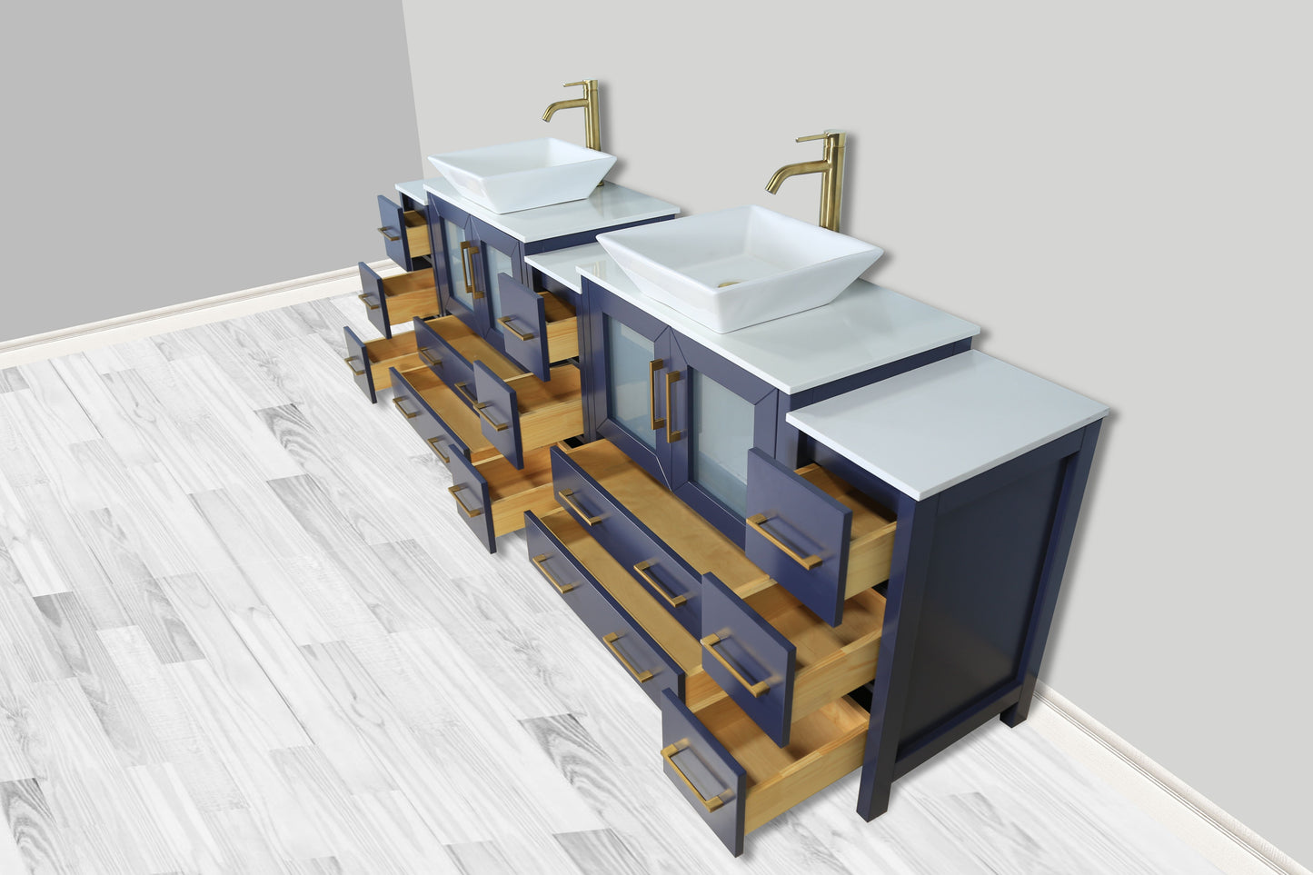 96 Inch Double Sink Bathroom Vanity in Blue with Marble Countertop - Vanity Art VA3130-96B