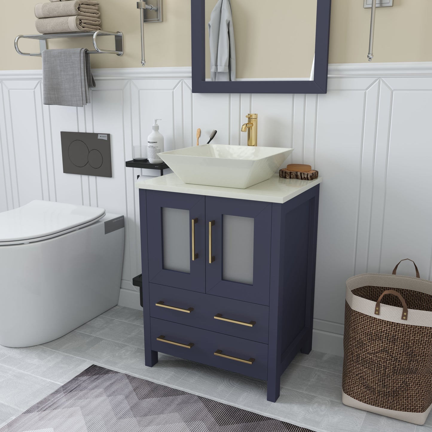 24 Inch Single Sink Bathroom Vanity in Blue with Marble Countertop - Vanity Art VA3124B