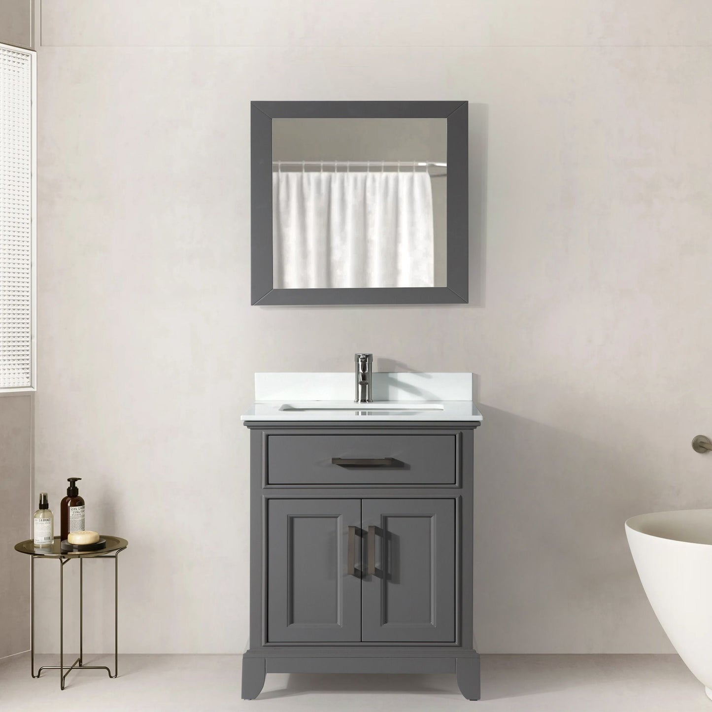 30 Inch Single Sink Bathroom Vanity in Gray with White Marble Countertop - Vanity Art VA1030G