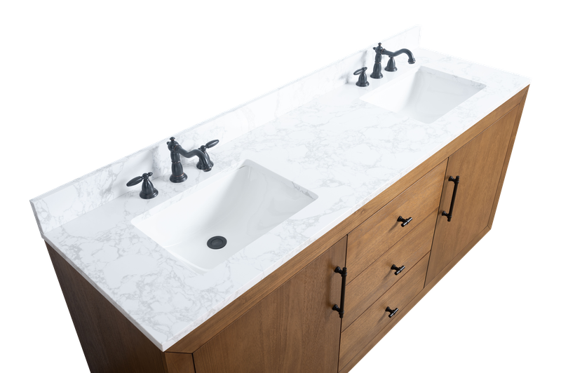 72 Inch Double Sink Bathroom Vanity in Tan with Marble Countertop - Vanity Art VA7072-DT-ET