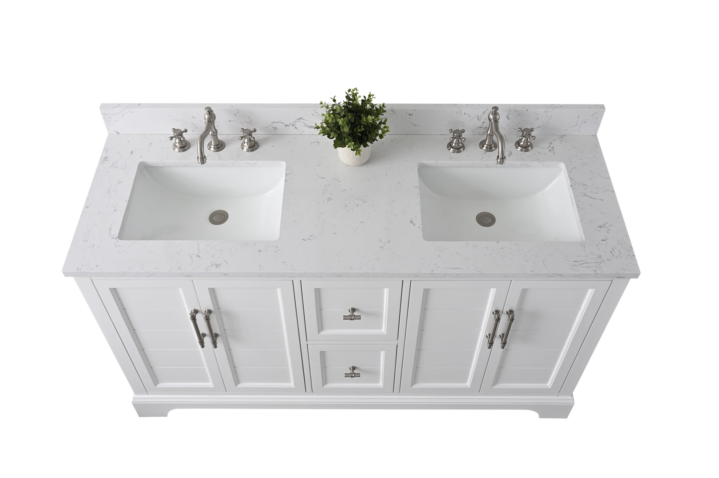 60 Inch Double Sink Bathroom Vanity in White with Marble Countertop & Backsplash - Vanity Art VA5060-DW