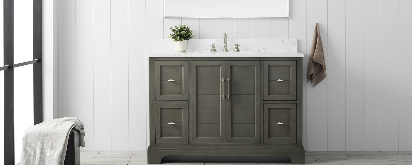 48 Inch Single Sink Bathroom Vanity in Gray with Marble Countertop & Backsplash - Vanity Art VA5048-SG