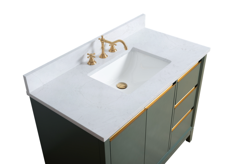 42 Inch Single Sink Bathroom Vanity in Vintage Green with Marble Countertop - Vanity Art VA8042-VG