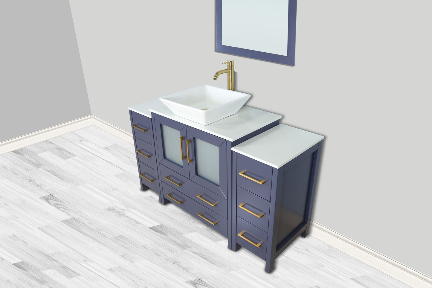 54 Inch Single Sink Bathroom Vanity in Blue with Marble Countertop - Vanity Art VA3130-54B