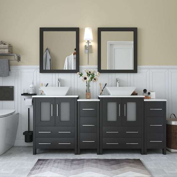 72 Inch Double Sink Bathroom Vanity in Espresso with Marble Countertop - Vanity Art VA3124-72E