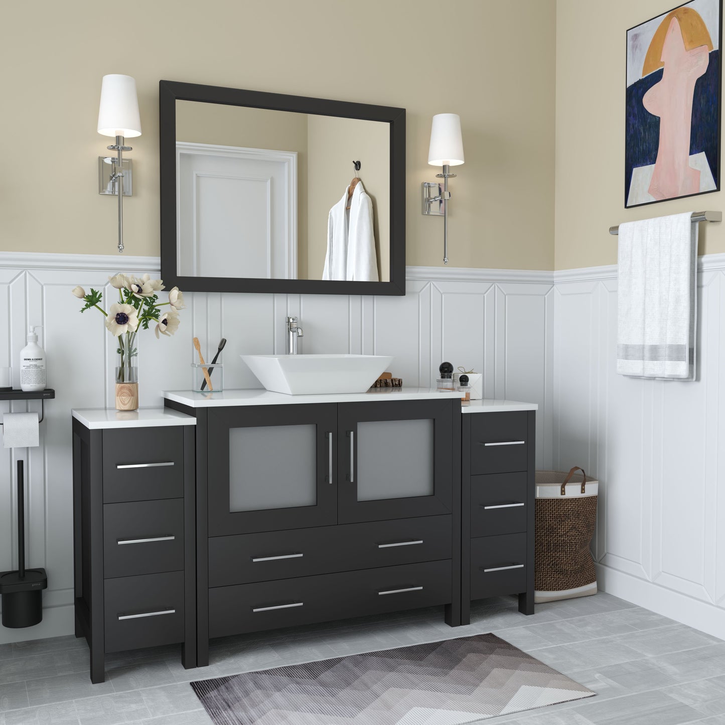 60 Inch Single Sink Bathroom Vanity in Espresso with Marble Countertop - Vanity Art VA3136-60E