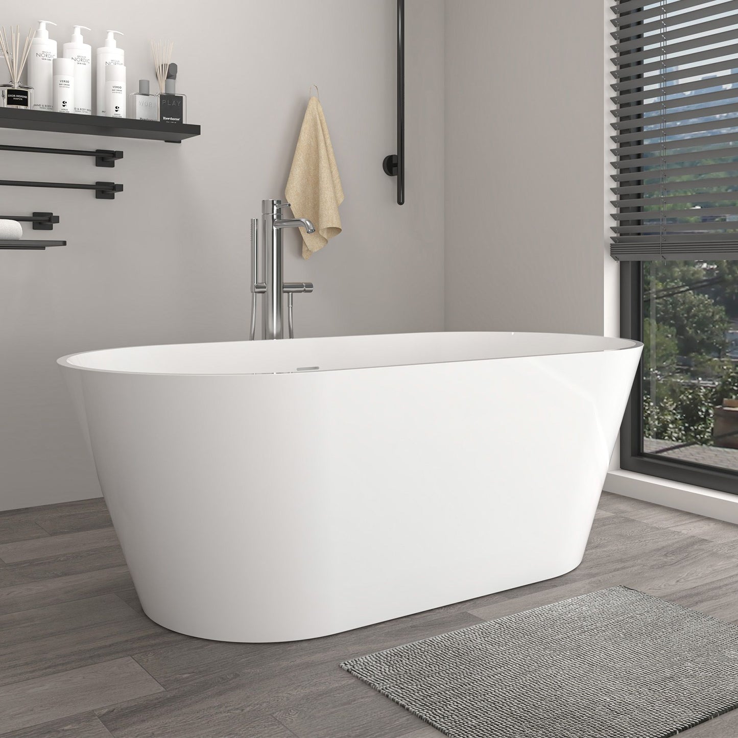 Freestanding Solid Surface Resin Glossy Bathtub 65 Inch x 29.5 Inch - Vanity Art VA6912-GL