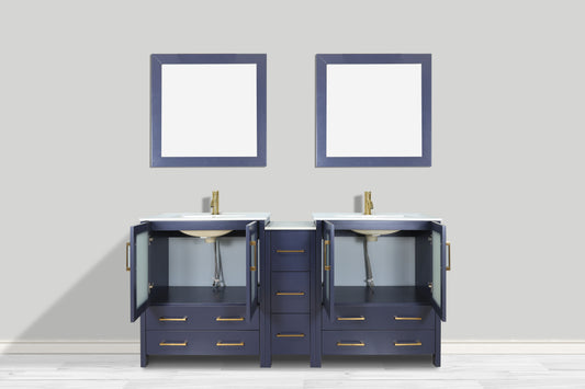 60 Inch Double Sink Bathroom Vanity in Blue with Ceramic Countertop - Vanity Art VA3024-60B