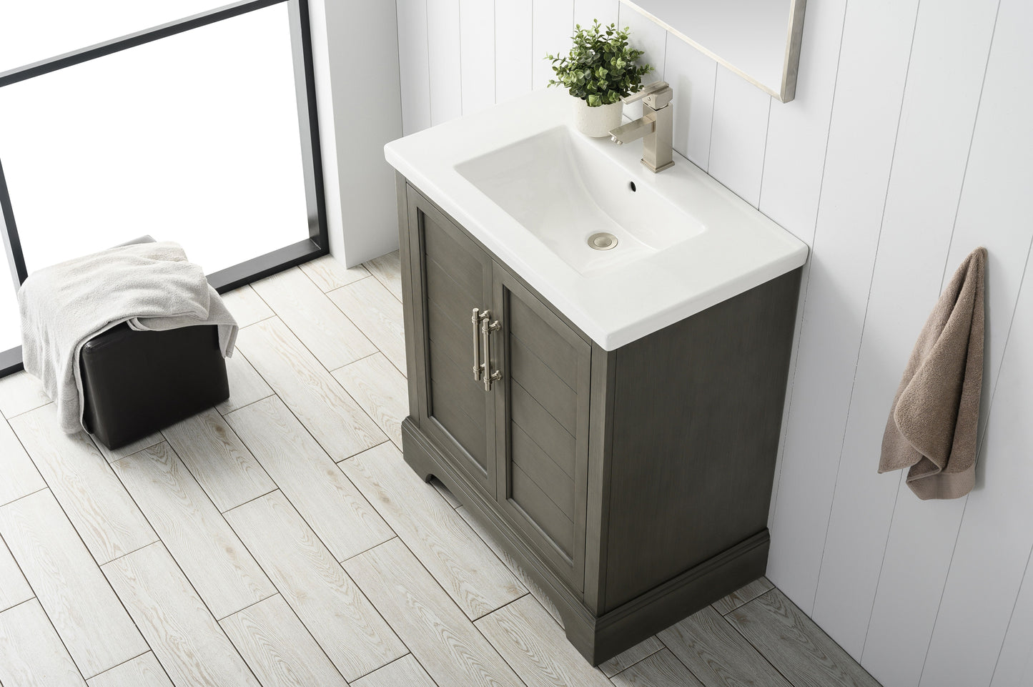 30 Inch Single Sink Bathroom Vanity in Gray with Ceramic Sink and Countertop - Vanity Art VA5030-SG