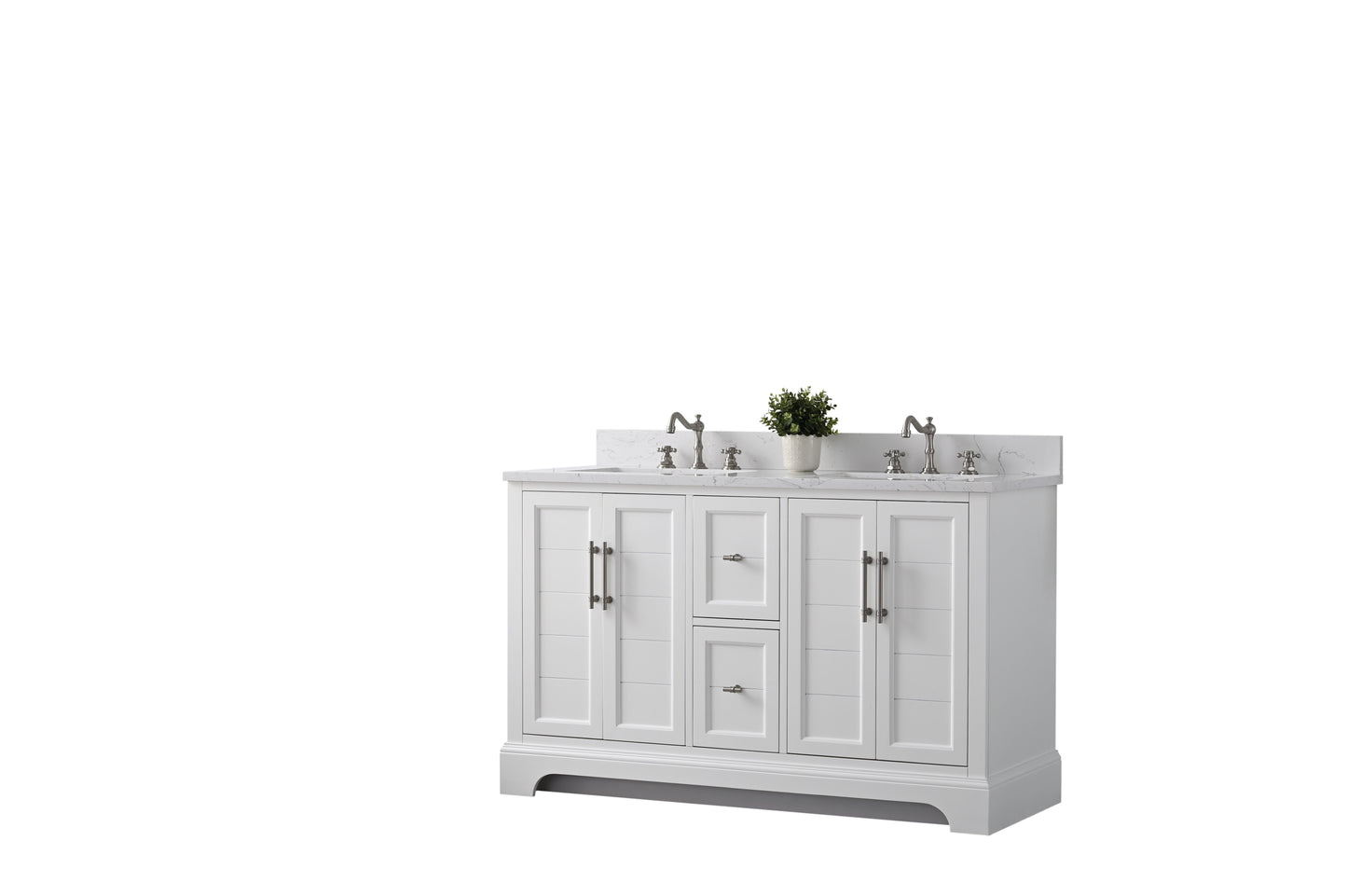 54 Inch Double Sink Bathroom Vanity in White with Marble Countertop & Backsplash - Vanity Art VA5054-W