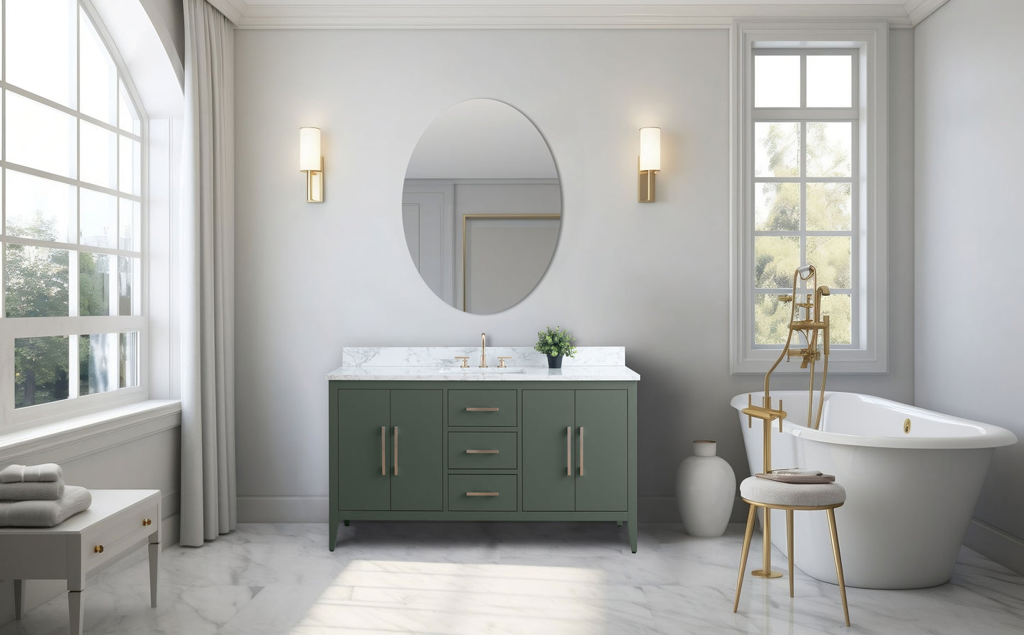 60 Inch Single Sink Bathroom Vanity in Vintage Green with Marble Countertop - Vanity Art VA9060-SVG