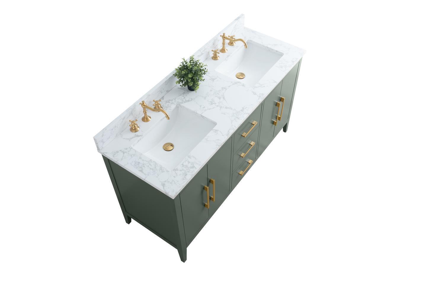 60 Inch Double Sink Bathroom Vanity in Vintage Green with Marble Countertop - Vanity Art VA9060-DVG