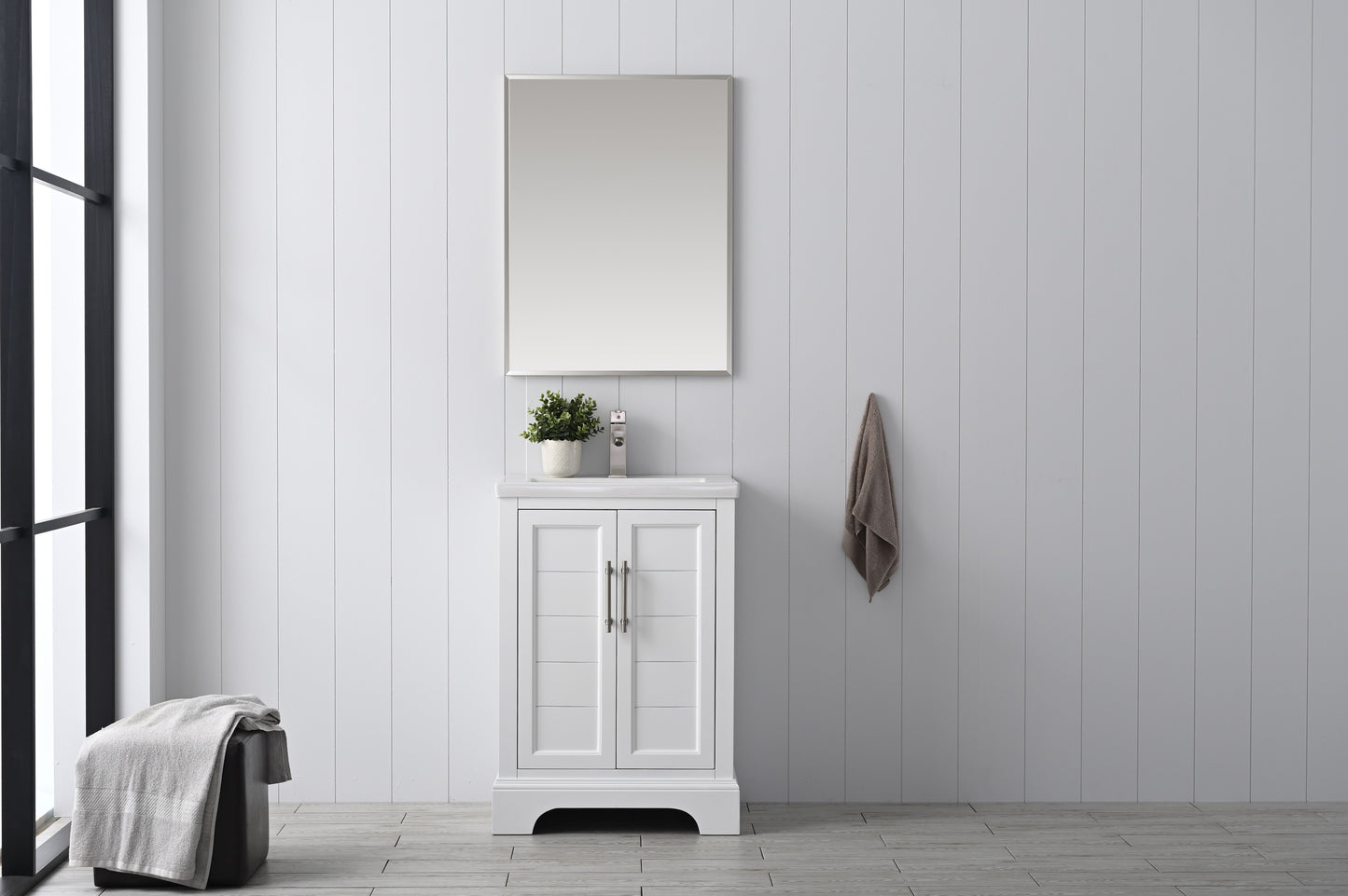 24 Inch Single Sink Bathroom Vanity in White with Ceramic Sink and Countertop - Vanity Art VA5024-W