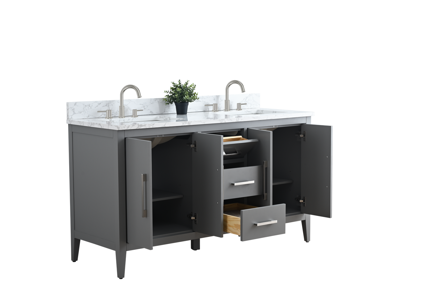 60 Inch Double Sink Bathroom Vanity in Cashmere Gray with Marble Countertop - Vanity Art VA9060-DG