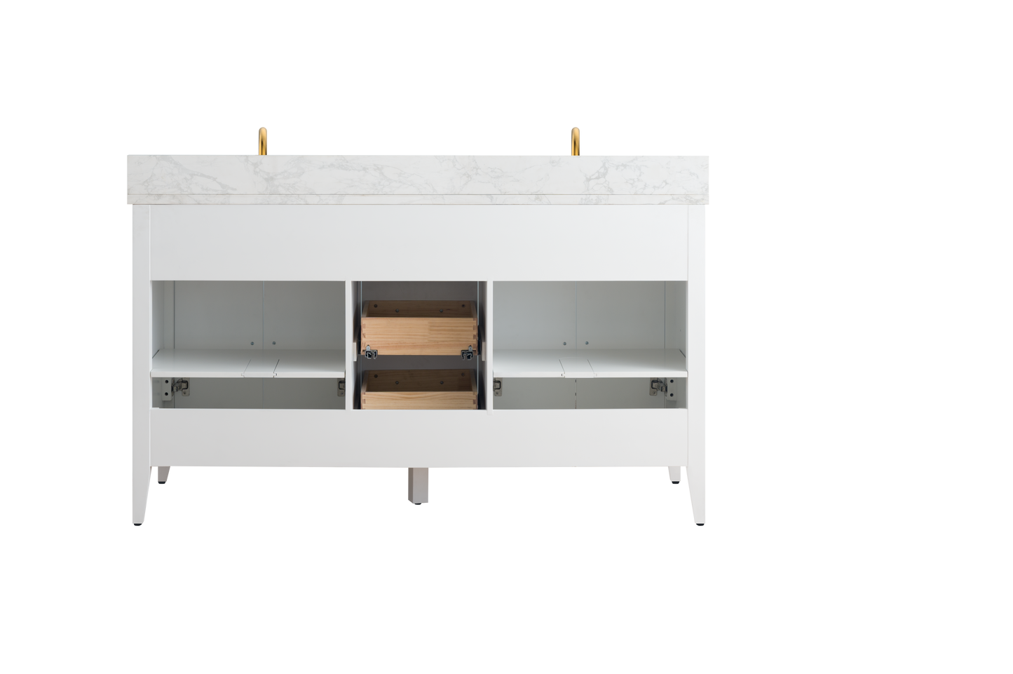 60 Inch Double Sink Bathroom Vanity in White with Marble Countertop - Vanity Art VA9060-DW