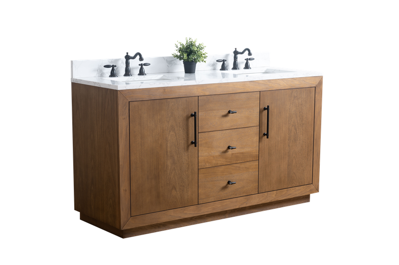 60 Inch Double Sink Bathroom Vanity in Tan with Marble Countertop - Vanity Art VA7060-DT-ET